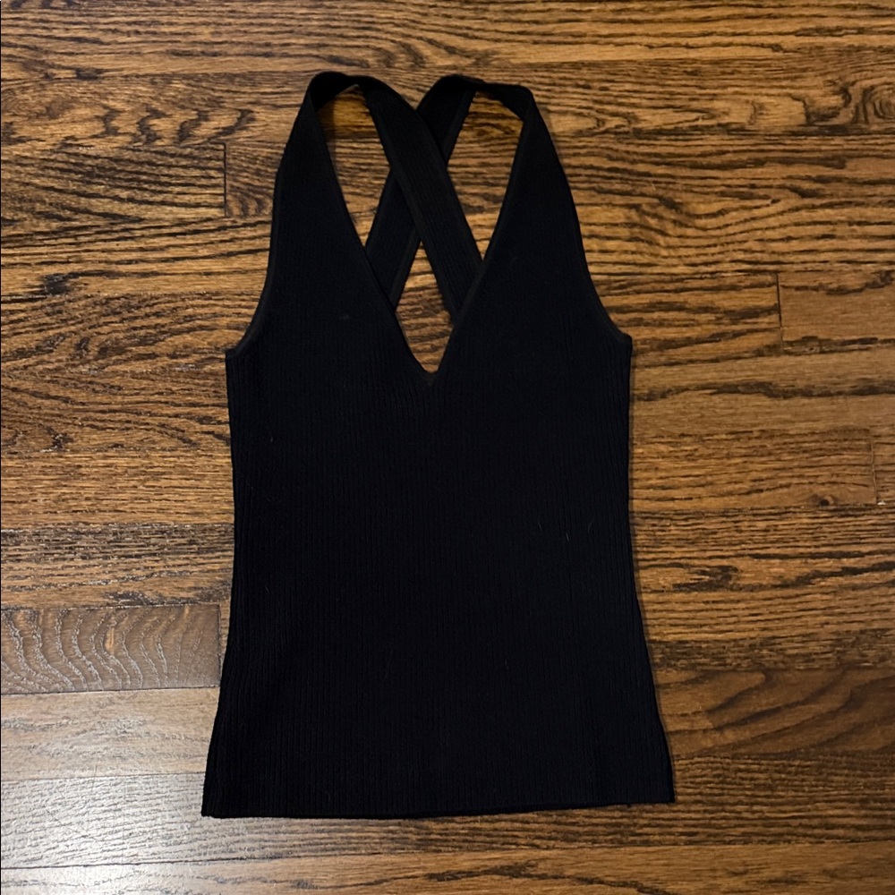 Autumn Cashmere Black Ribbed V‑Neck Cross‑Back Tank